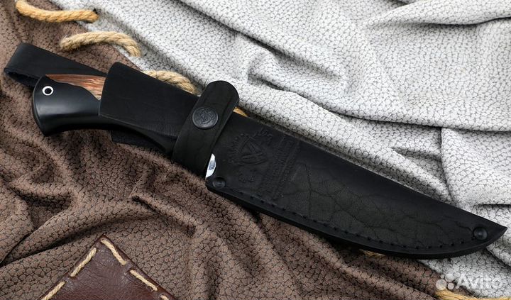 Нож Нептун сталь дамаск торцевой, рукоять карельск