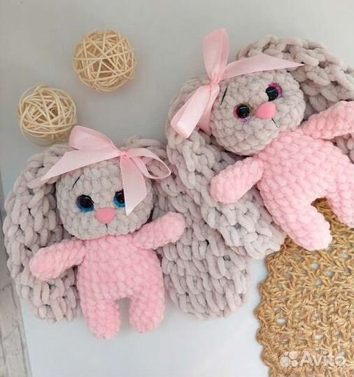 Котик, зайчик, мишка вязаные игрушки детские
