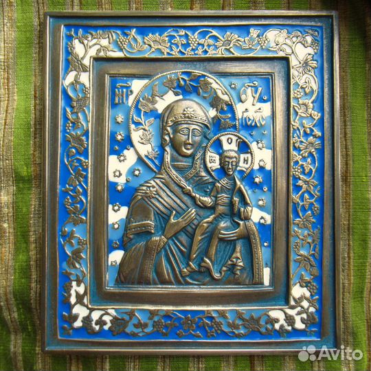 Меднолитая иконa Богородица Смоленская 13х15 см