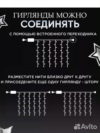 Гирлянда штора 3х3 белая