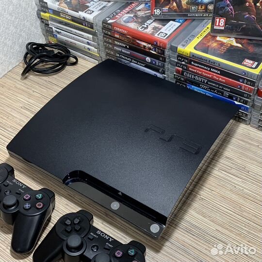 PlayStation 3 Slim 500Gb + 55Игр + 2Геймпада