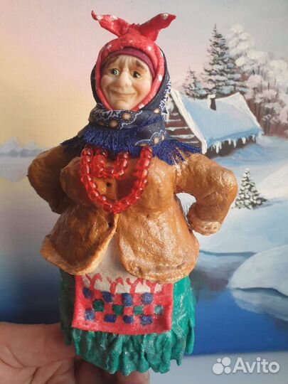 Ватная елочная игрушка бабушка