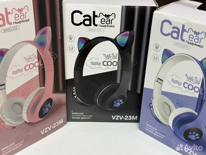 Беспроводные наушники детские с ушками светящиеся