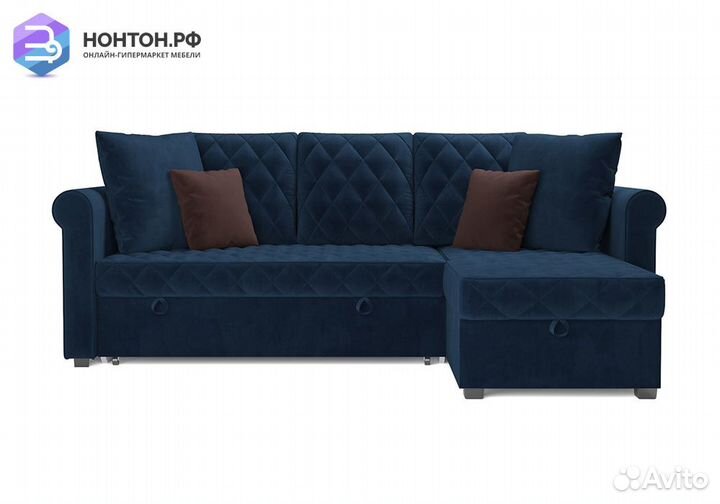 Угловой диван дельфин Берлин велюр темно-синий