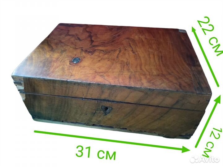 Старинная деревянная шкатулка с замком 19в