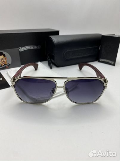 Очки chrome hearts с деревянными дужками