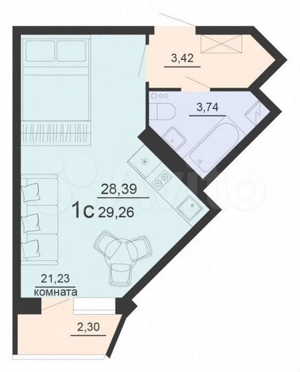 Квартира-студия, 29,1 м², 7/20 эт.
