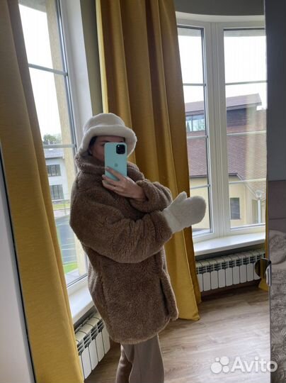 Шуба visvo из овечьей шерсти с аксессуарами