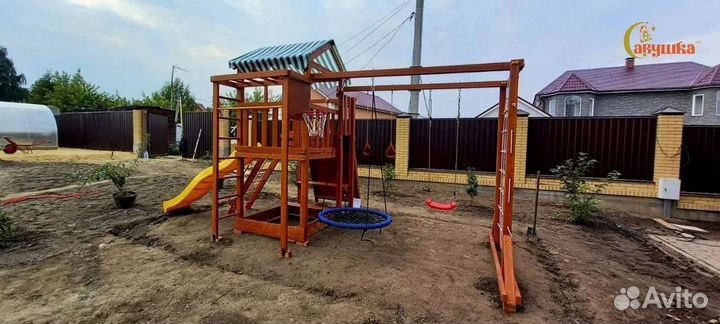 Детский домик песочница горка качели