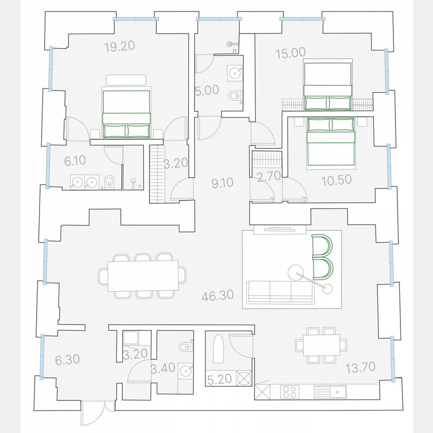 3-к. квартира, 141,3 м², 5/7 эт.