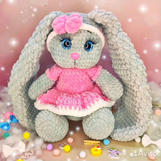 Вязаный зайчик, ручная работа, мягкая игрушка