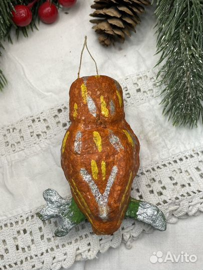 Елочная игрушка сова филин СССР (сзр)