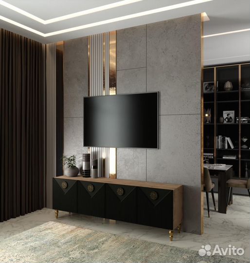 Тумба под тв черная с золотом