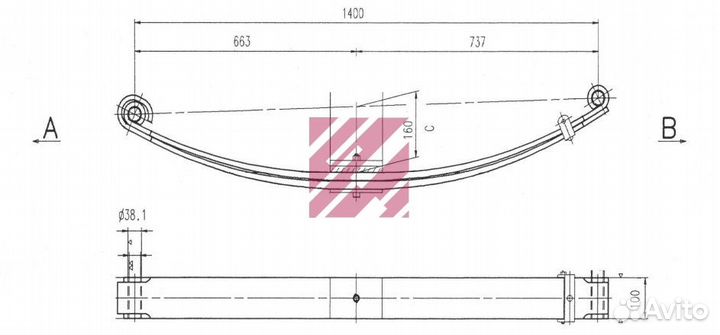 Рессора передняя 2-х лист. FLA/FLB/FLD