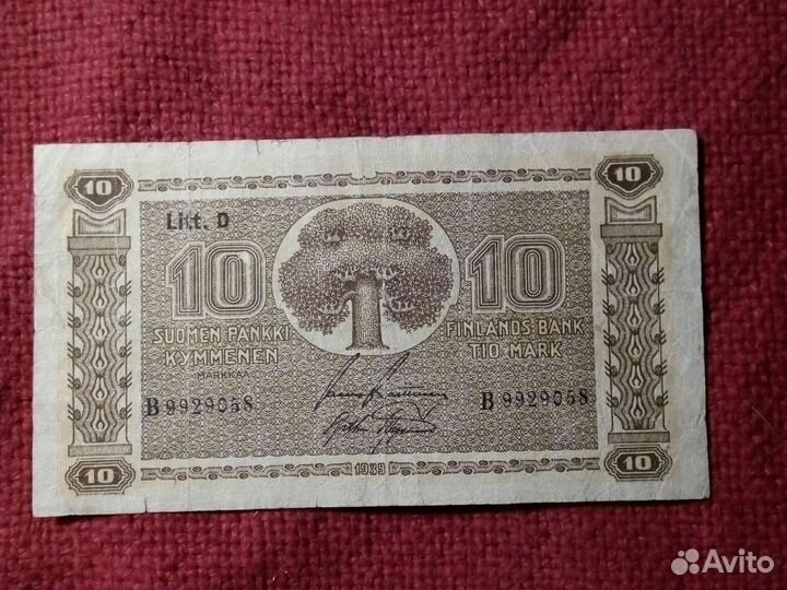 Финляндия Бона 10 марок 1939 год/VF.Litt.D