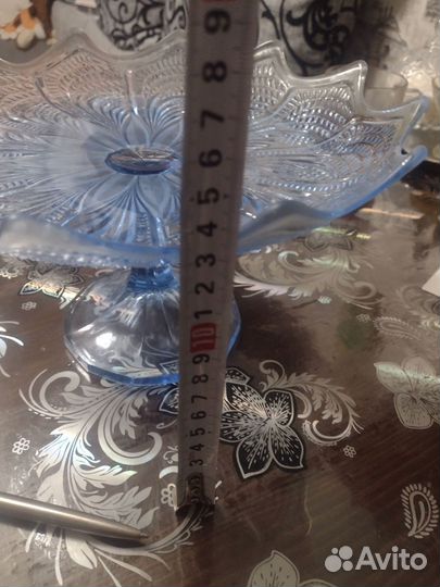 Ваза для фруктов на ножке цветное стекло СССР