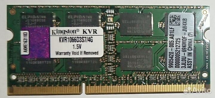 RAM для ноутбука Kingston DDR3 4Gb PC3-8500S 1066