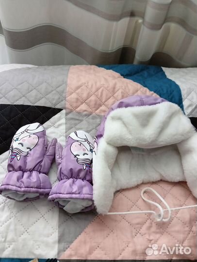 Комплект зимняя шапка, варежки