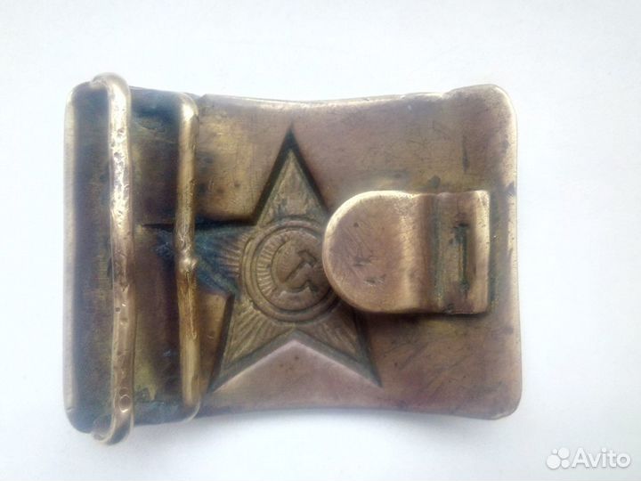 Ремень солдатский кожаный натуральный с пряжкой