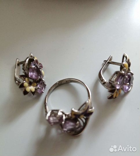 Набор из серебра с аметистом природным