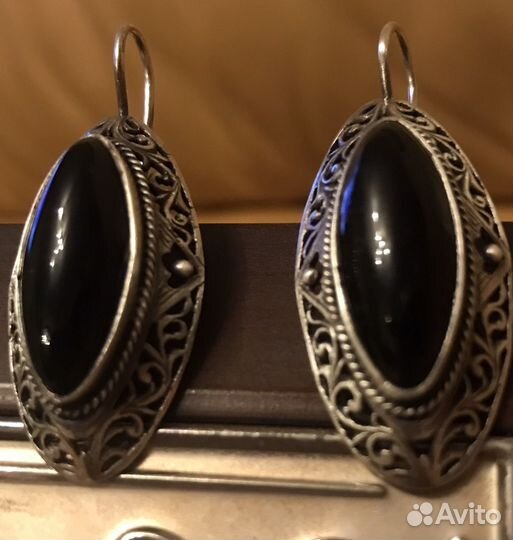 Серебряные серьги с обсидианом