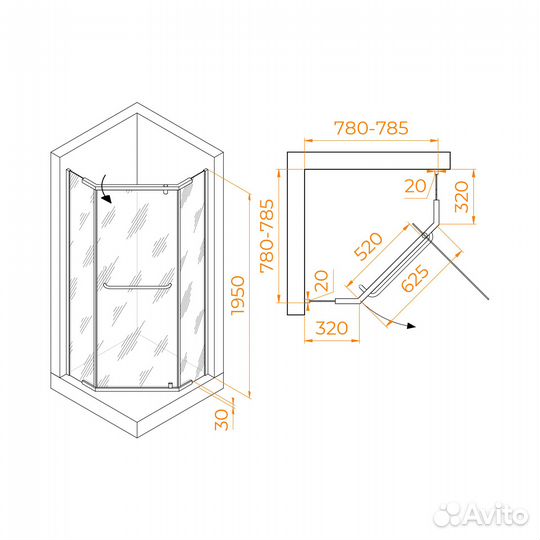 Душевой уголок RGW Passage PA-081 80x80 профиль хр