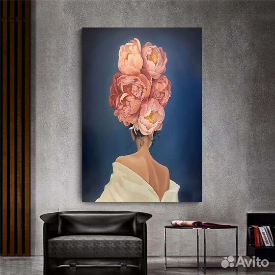 Сюрреализм картина девушка с пионами