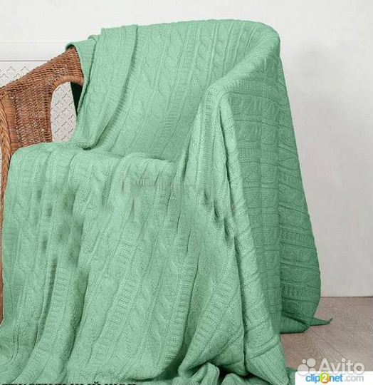 Плед шерстяной косичка мята.размер 160х200