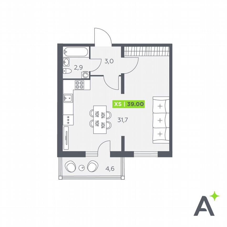 Квартира-студия, 39 м², 1/11 эт.