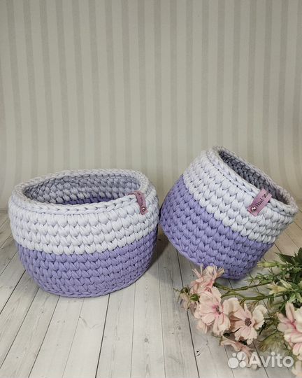 Вязаные корзинки ручной работы