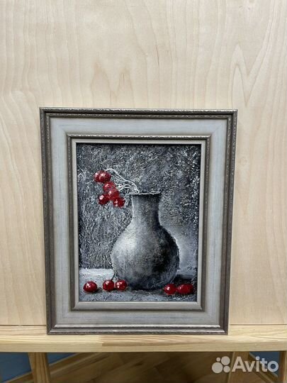 Картина маслом «Натюрморт с рябиной» 25х20