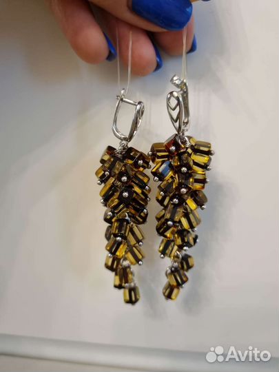Серьги серебро янтарь новые