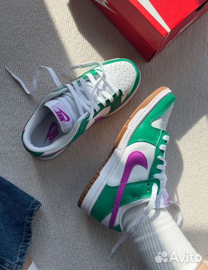 Nike Dunk Low White Stadium Green Fuchsia