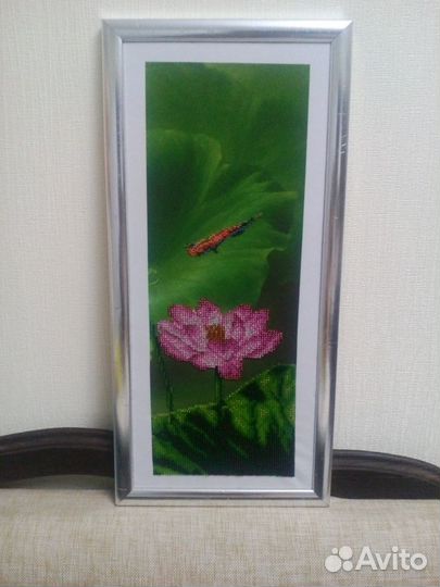 Лотос. Картина. Вышивка бисером. Триптих