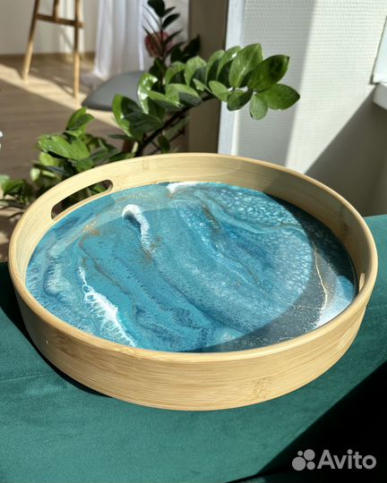 Поднос деревянный круглый