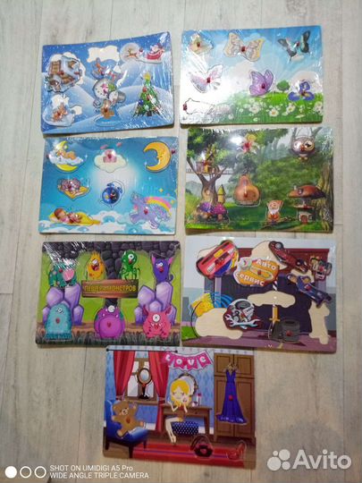 Деревянные пазлы вкладыши сортер новые