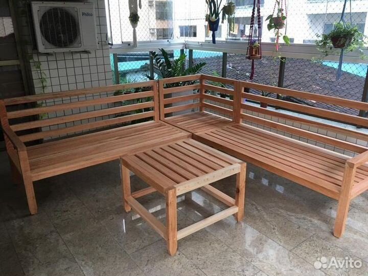 Угловой диван со столом садовая мебель из дерева