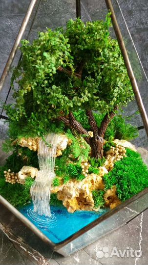 Подарок Моссариум с водопадом и деревом
