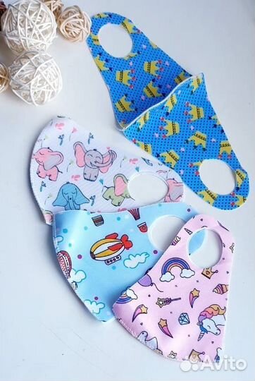 Маски защитные для детей с рисунками из неопрена