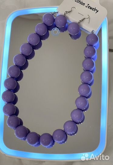 Бусы сережки сиреневые комплект