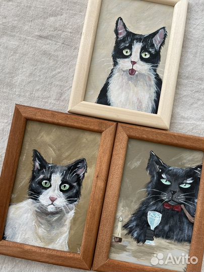 Картины коты 10х15 с рамками