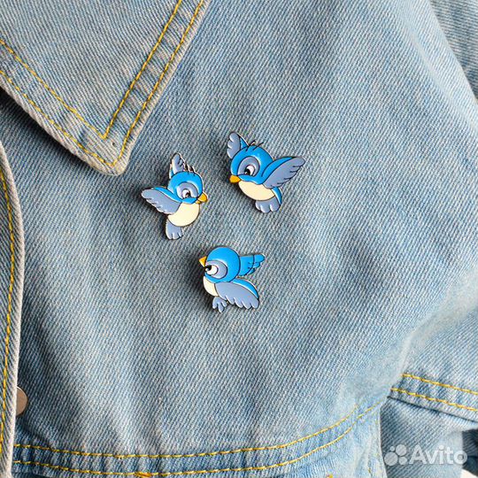 Значки птички металлические 3шт