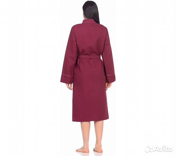 Халат вафельный Home One с кантом бордо 56