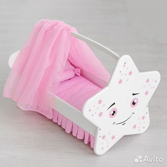 Кроватка для кукол Звездочка с постельным бельем и