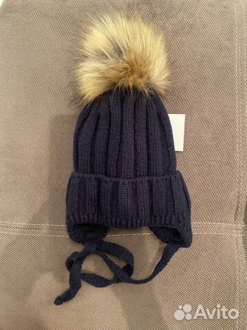 Шапка зимняя новая вязаная с помпоном, на флисе