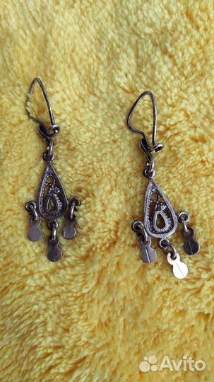 Серебряные серьги СССР винтаж, проба 925