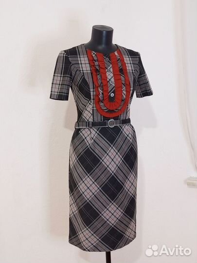 Новое шерстяное платье в клетку Винтаж Италия
