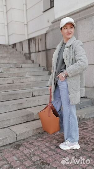 Кожаная сумка шопер с ручкой женская рыжая