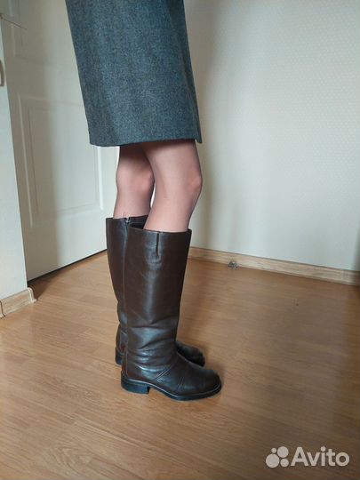 Сапоги зимние коричневые кожаные