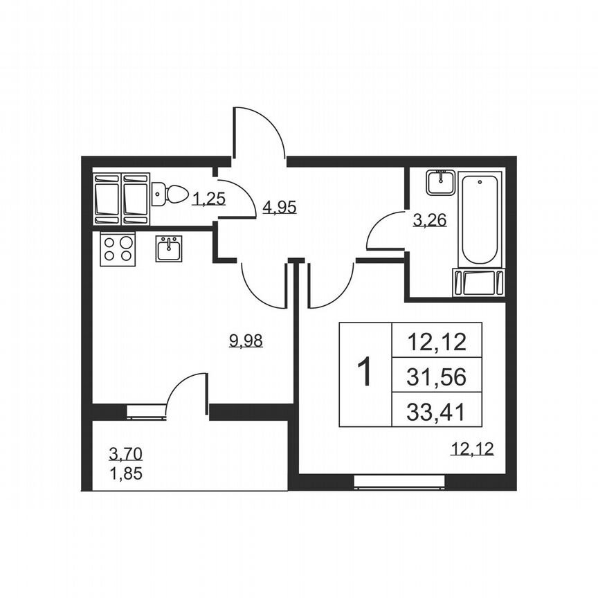 1-к. квартира, 33,4 м², 16/19 эт.